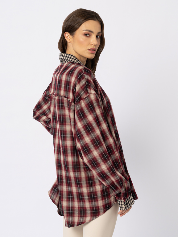 Bordowa koszula w kratę