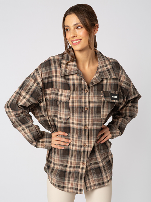 Bawełniana beżowa koszula w kratę