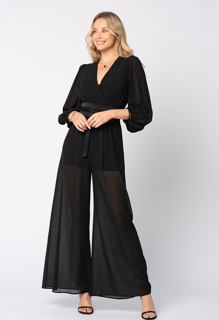 Czarny szyfonowy kombinezon Louise