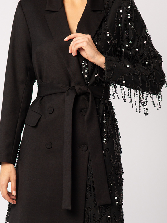 Czarna marynarka łączona z siatką z cekinami Perlage