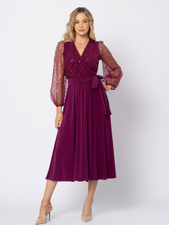 Burgundowa sukienka z cekinową górą Vivienne