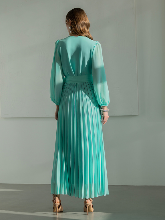 Miętowa sukienka z plisowanym dołem Grace