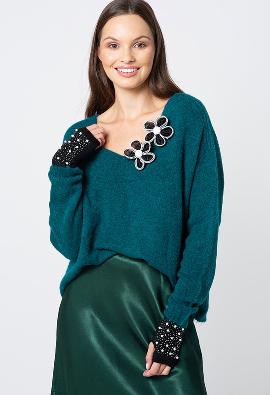 Rękawiczki mitenki z perełkami