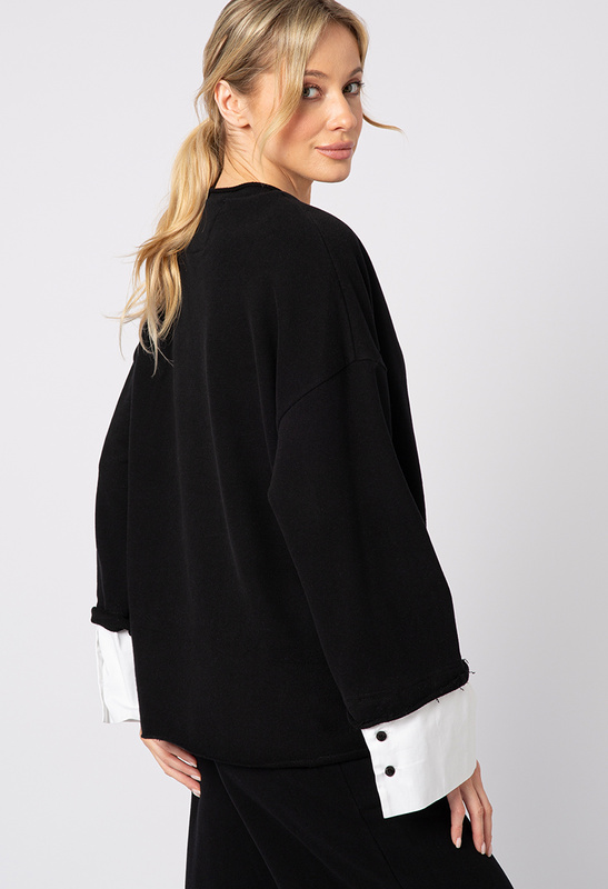 Czarna bawełniana bluza z koszulowym mankietem Callie