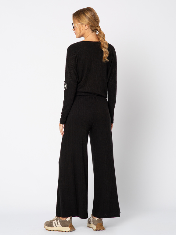 Czarne dzianinowe spodnie warkocz Marie