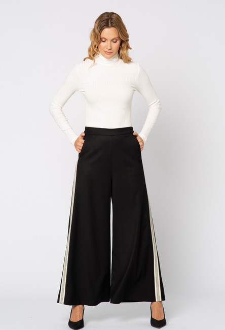 Szerokie czarne spodnie z lampasem Romy