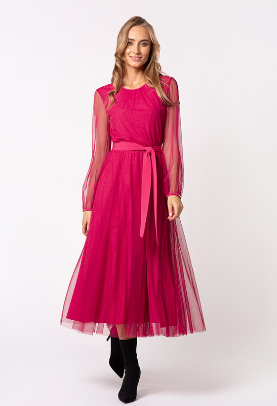 Malinowa sukienka z połyskiem z siatki Aurora