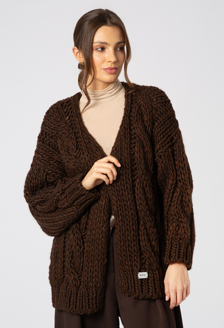 Brązowy sweter warkocz bez zapięcia