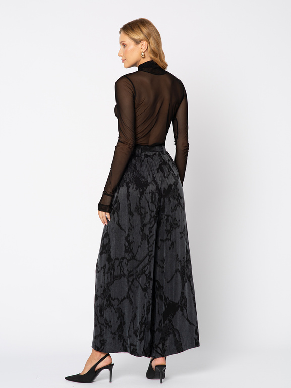 Szerokie szaro-czarne spodnie z wiązaniem Michelle