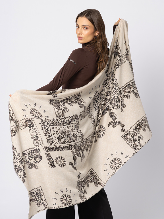 Ecru szal z wiskozy wzór typu paisley