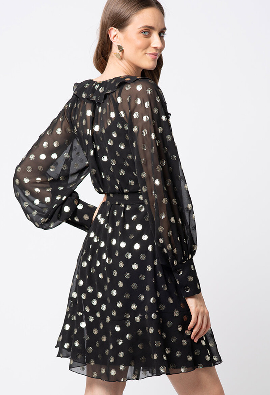 Czarna sukienka w złote grochy Mélodie