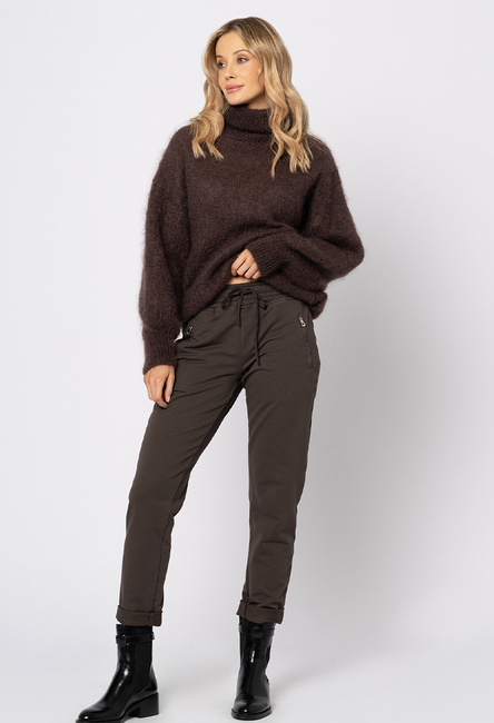 Bawełniane brązowe spodnie 3/4 z troczkiem