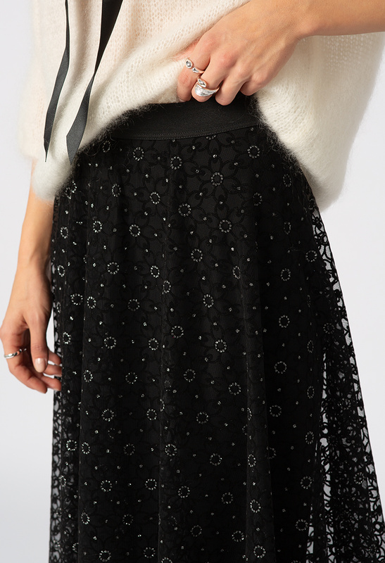 Czarna tiulowa spódnic z flokowymi kwiatami Manon