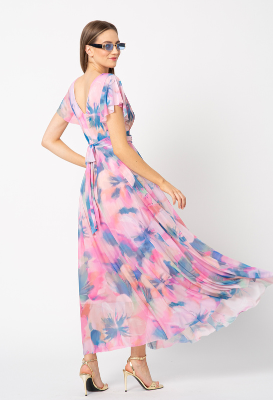 Różowo-błękitna sukienka z siatki Risa