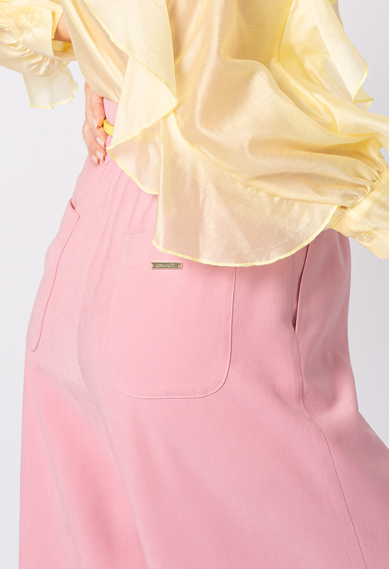 Pudrowo różowe wiskozowe spodnie z szeroką nogawką Jane