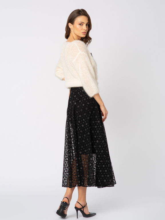 Czarna tiulowa spódnic z flokowymi kwiatami Manon