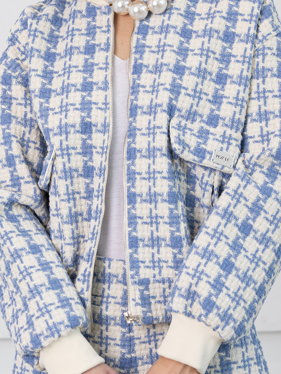 Bomberka w pepitkę niebieska ecru