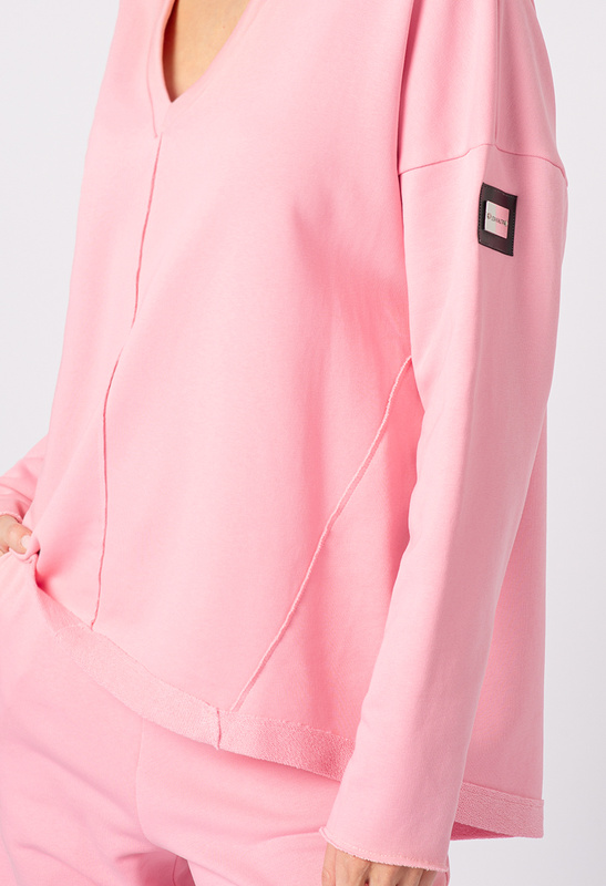 Różowa bawełniana bluza z dekoltem w serek Zoe