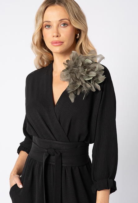 Broszka z piórek taupe