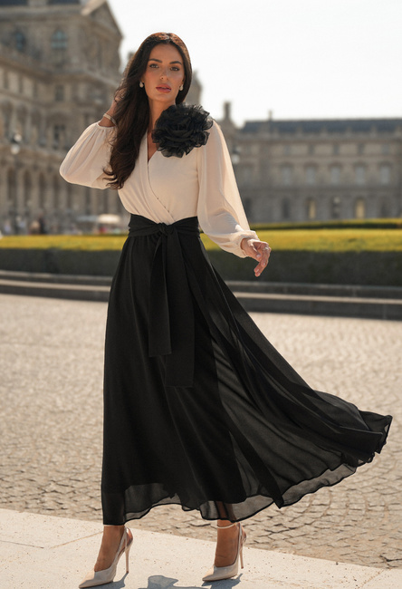 Sukienka z ecru i czarnego szyfonu Sydney