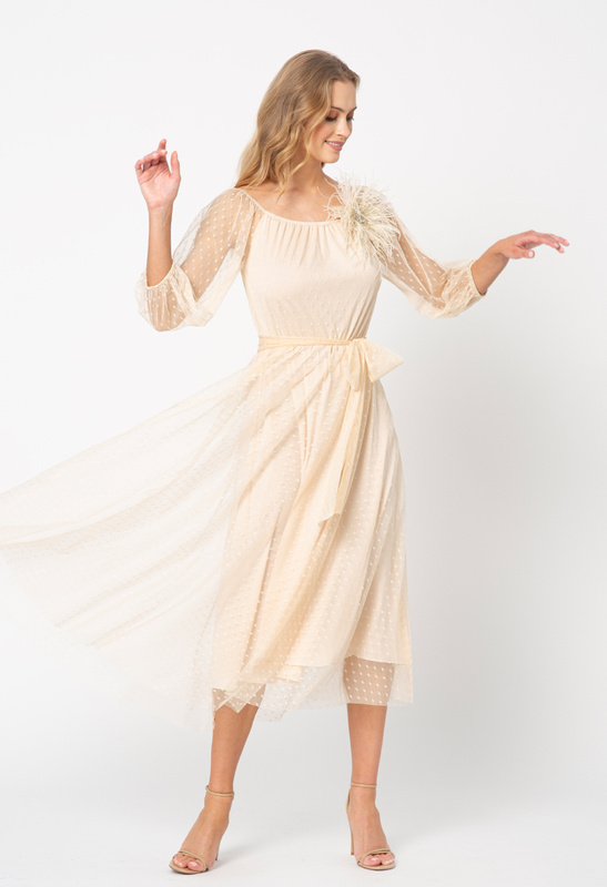 Sukienka z beżowego tiulu w delikatne groszki Sophie