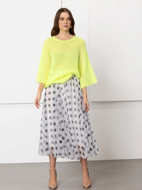 Sweter moherowy z szerokim rękawem fluo żółty