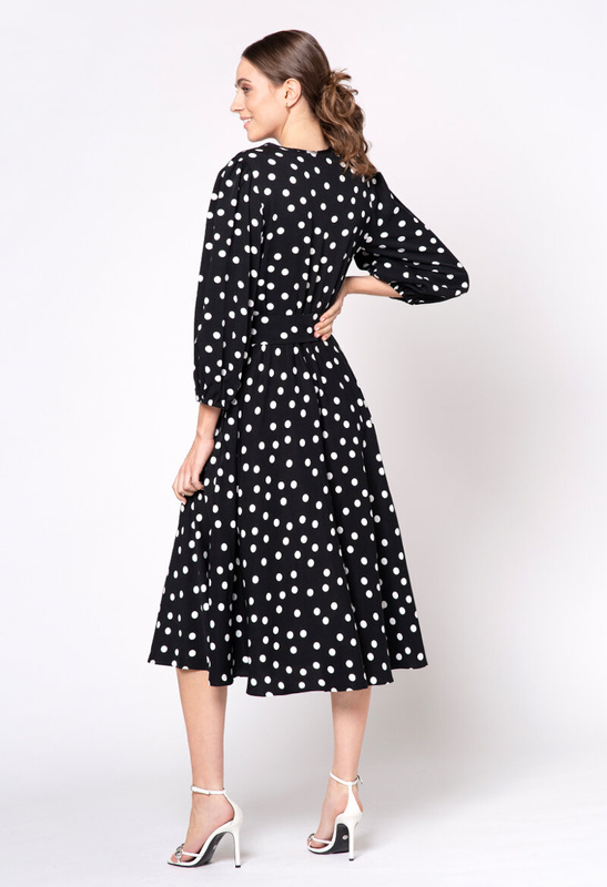 Czarna sukienka z wiskozy w drobne grochy Ginette