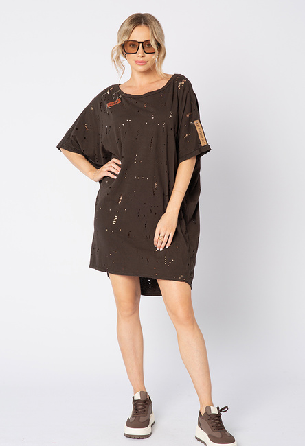 Brązowa bawełniana bluzka z dziurkami