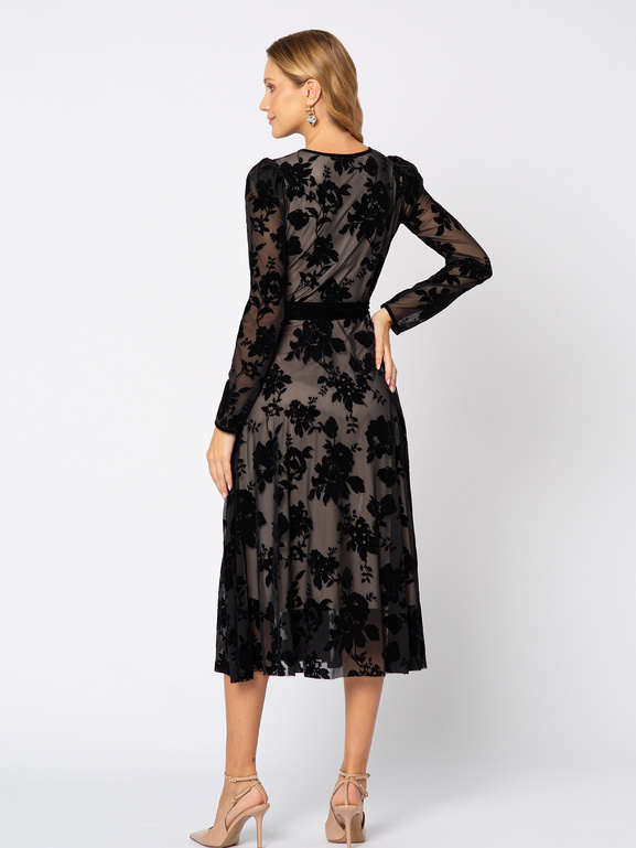 Czarna sukienka z flokowanym wzorem Traviata