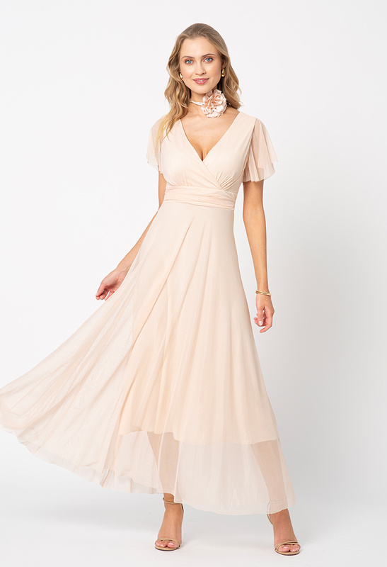 Beżowa sukienka z siatki Risa