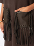 Brązowa sukienka z kieszenią z frędzlami 