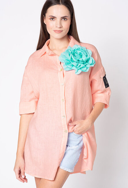 Turkusowa kreszowana broszka Kwiat Pinto