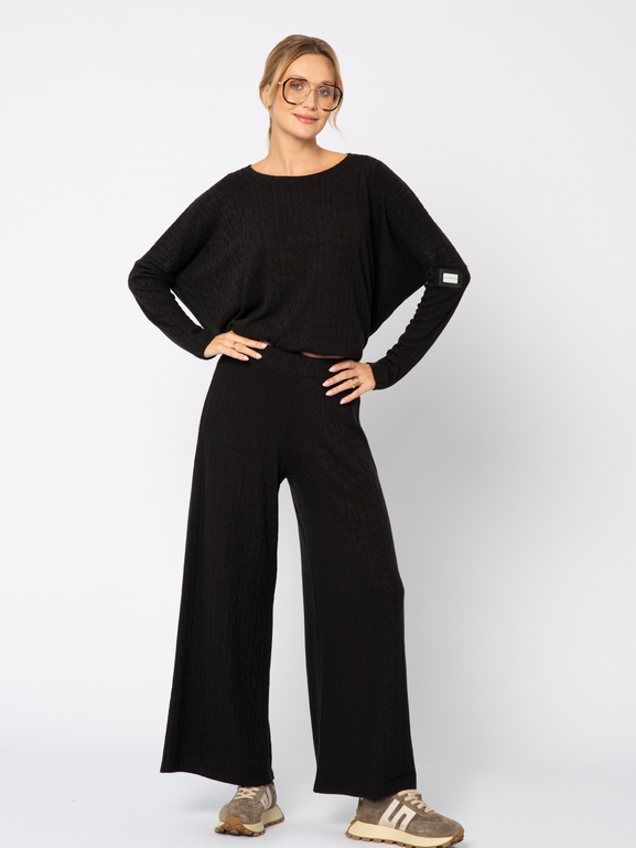 Czarne dzianinowe spodnie warkocz Marie