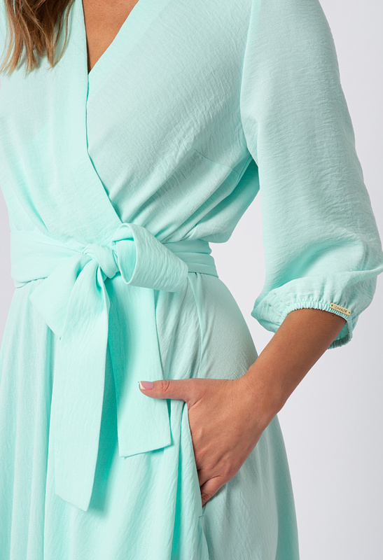 Seledynowa midi sukienka z paskiem Ophélie