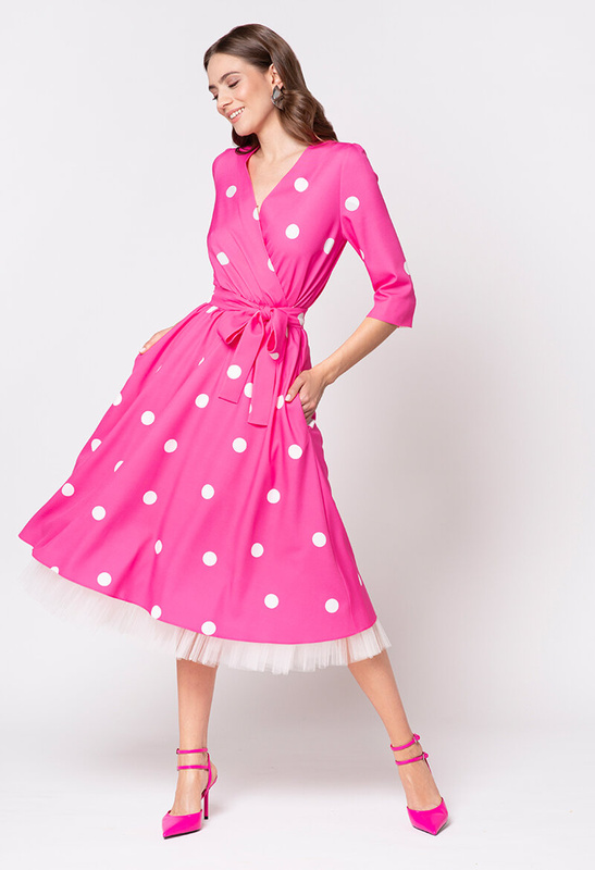 SAMPLE SALE Różowa sukienka w grochy Margot