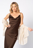 Czekoladowa satynowa sukienka ze skosu