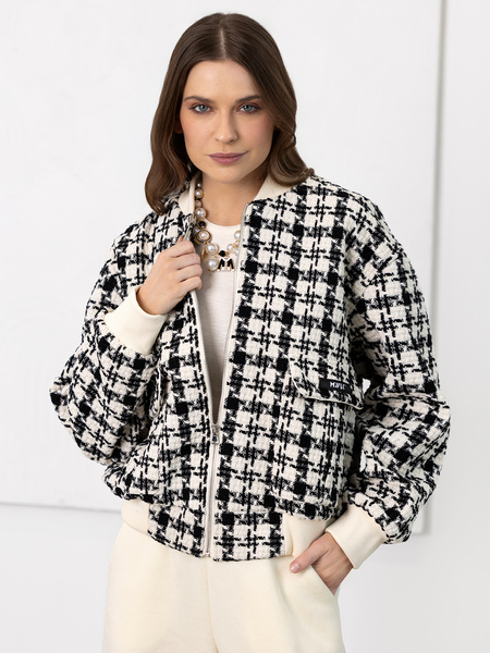 Bomberka w pepitkę czarna ecru