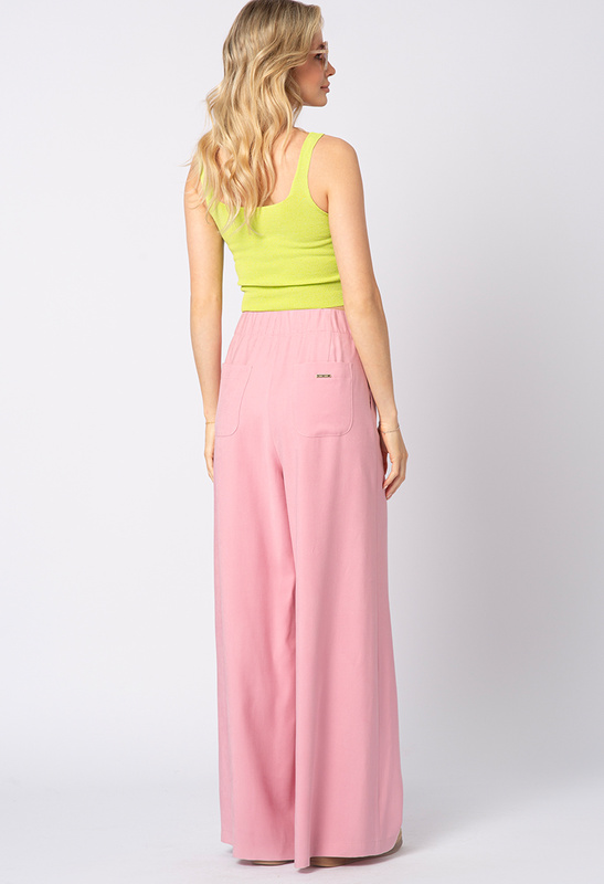 Pudrowo różowe wiskozowe spodnie z szeroką nogawką Jane