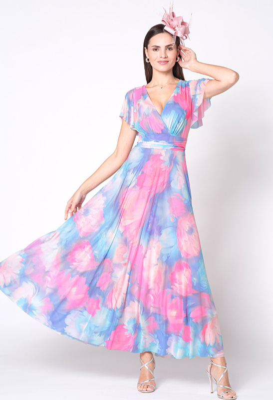 Maxi sukienka z siatki w pastelowe kwiaty Risa