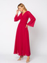 Sukienka w kolorze karminowym z ozdobną talią i szerszym rękawem Magdalene