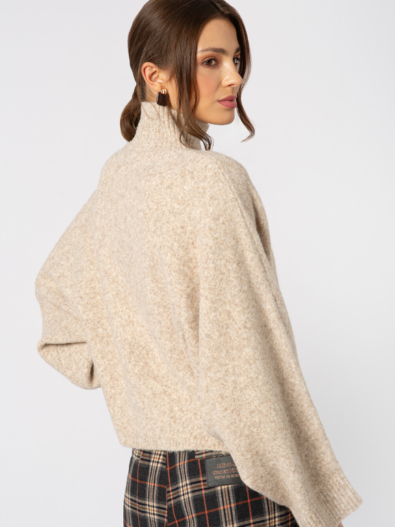 Sweter z golfem beżowy melanż