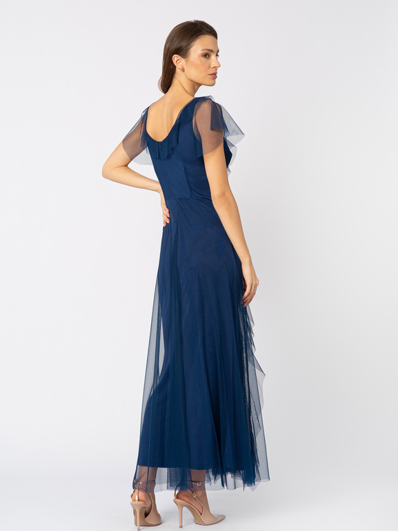 Granatowa sukienka z siatki z falbanami Malou