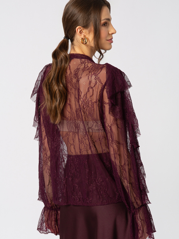 Koronkowa koszula z falbanami w kolorze oberżyny
