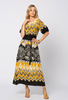 Wiskozowo lniania sukienka w żółto-czarne wzory Amber 