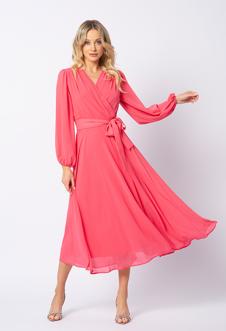 Sukienka z koralowego szyfonu Olympia