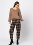 Czarne spodnie w beżową kratę z odpinanym łańcuchem