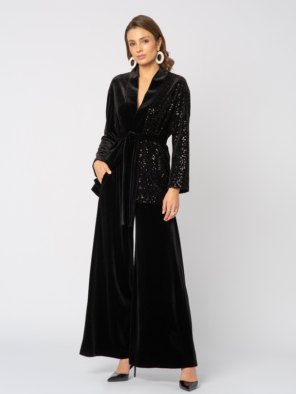 Czarna welurowa marynarka z cekinami na boku Versailles