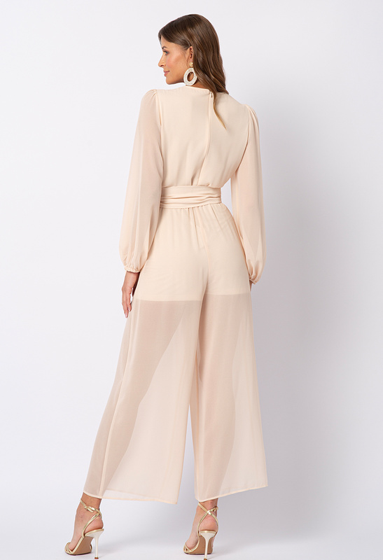 Beżowy szyfonowy kombinezon Madelyn