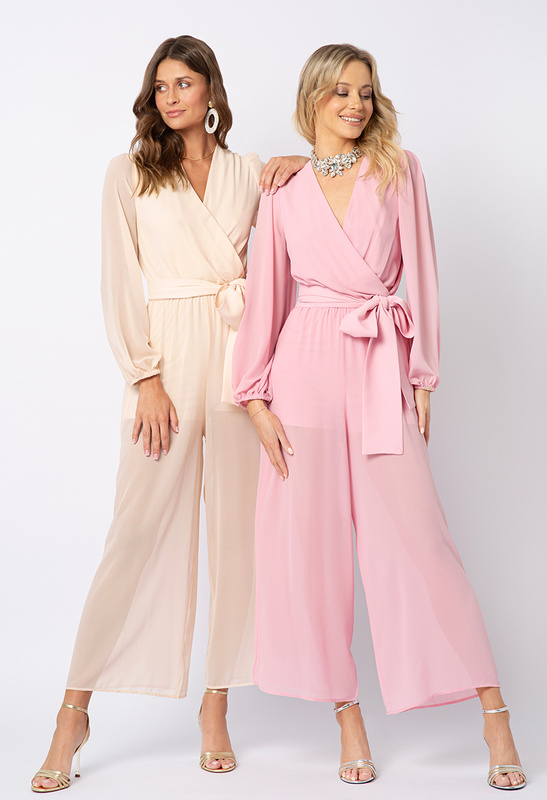 Rózowy szyfonowy kombinezon Madelyn