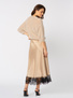 Beżowa satynowa wiskozowa spódnica z koronką